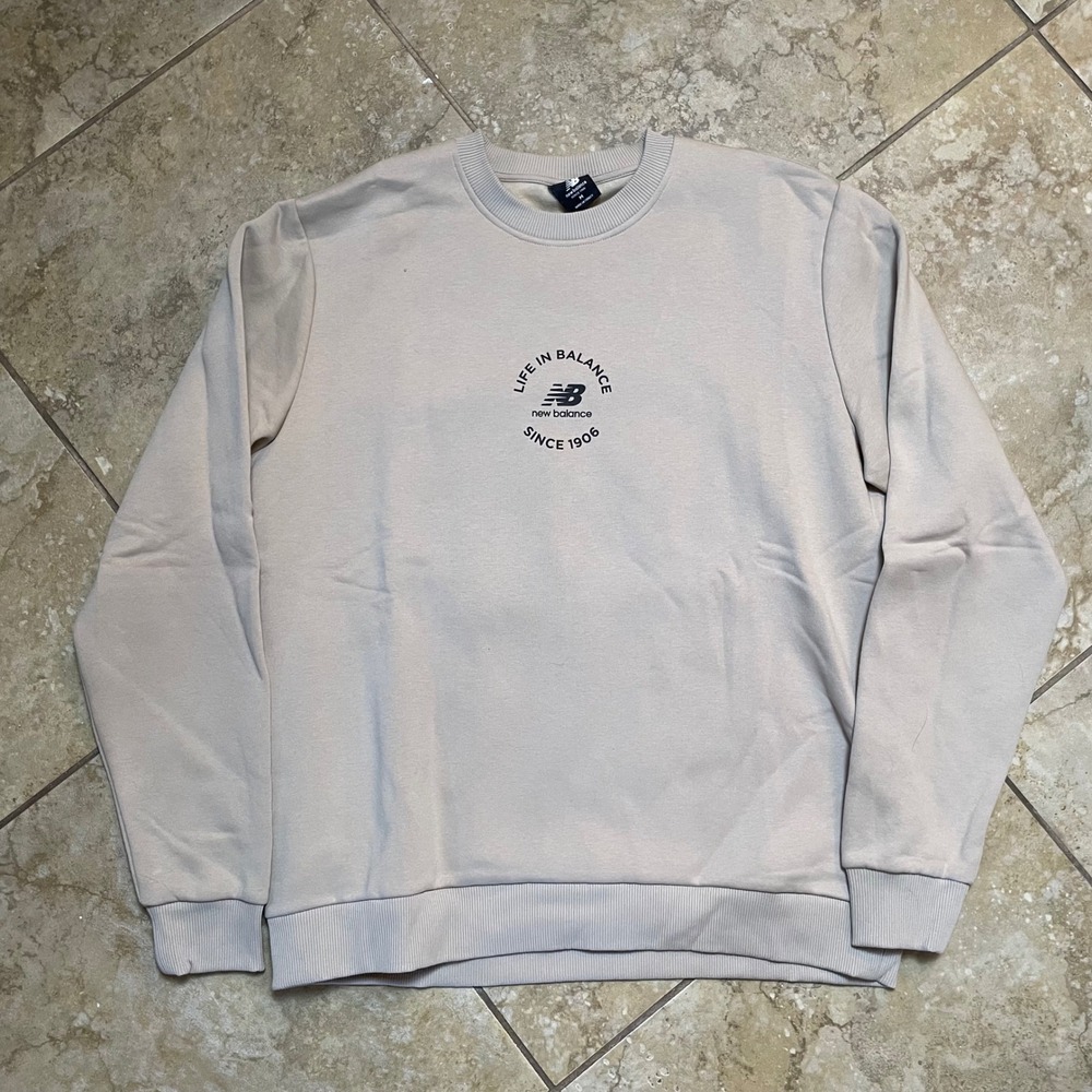 New Balance Light Beige Crewneck Sweatshirt with Small Logo